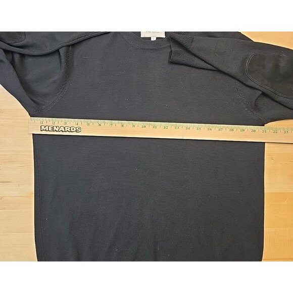 Lad By Demylee 100% Wool Sweater Mens Size Small Leather Elbow Patches Black - Picture 5 of 9